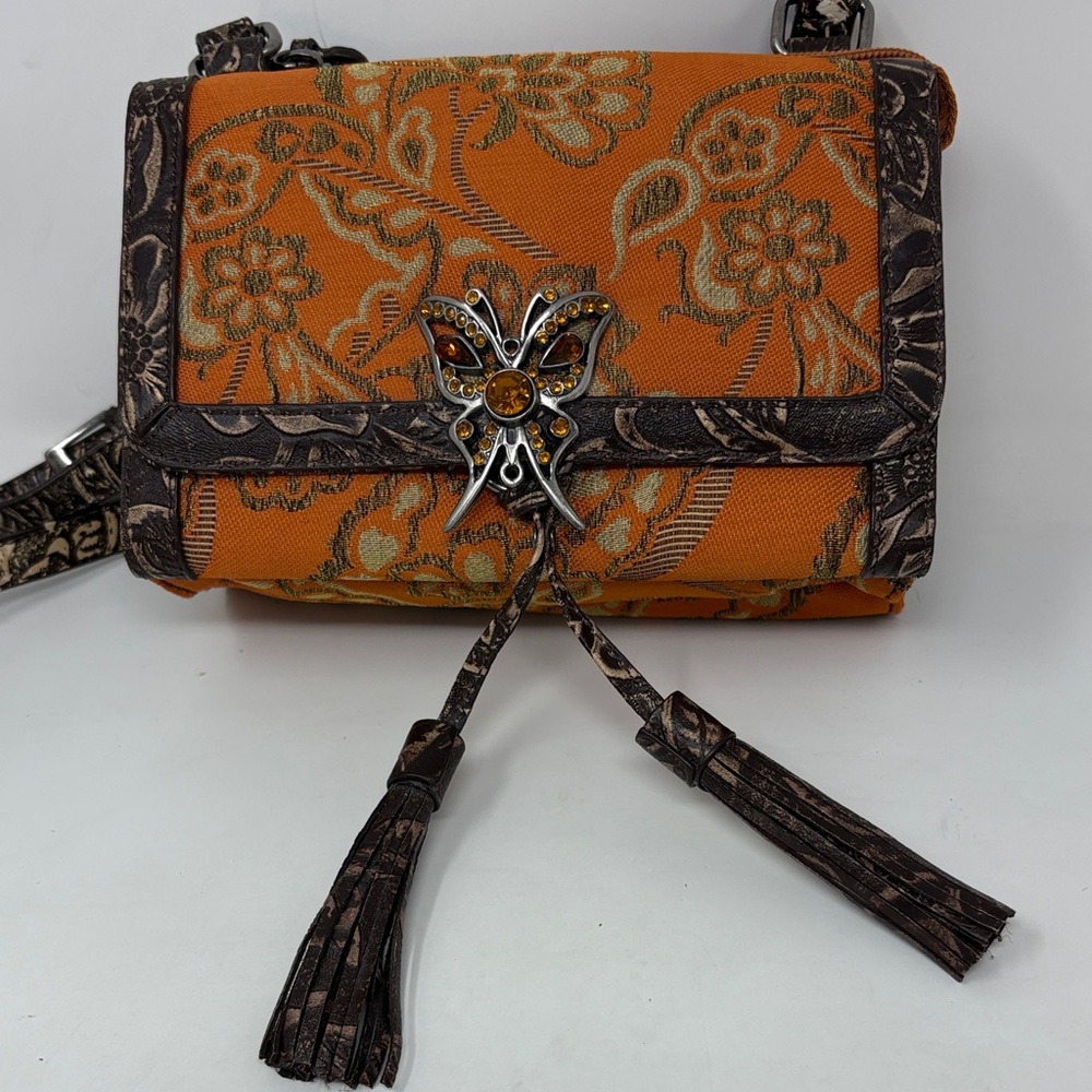 SHARIF Embellished Tassel Orange Shoulder Crossbody Bag with Dust Bag